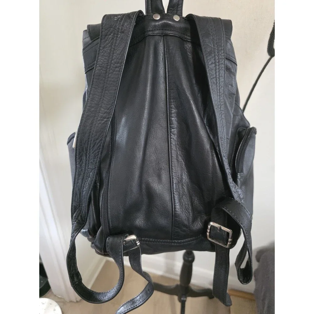 Beautiful David King Boston Soft Black Leather Multi-Pocket Backpack EuC